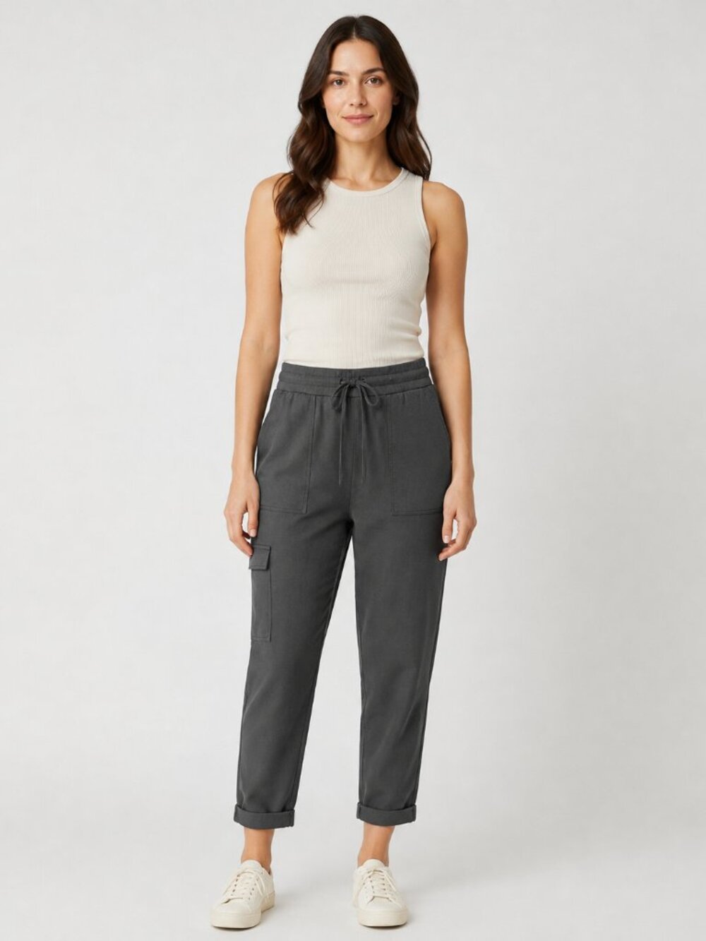 Croft & Barrow Women’s L Gray Cargo Jogger Pants Drawstring Stretch